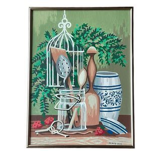 Vintage 1970s Paint By Number Framed Painting 12 X 16” Kitchen Cooking Food